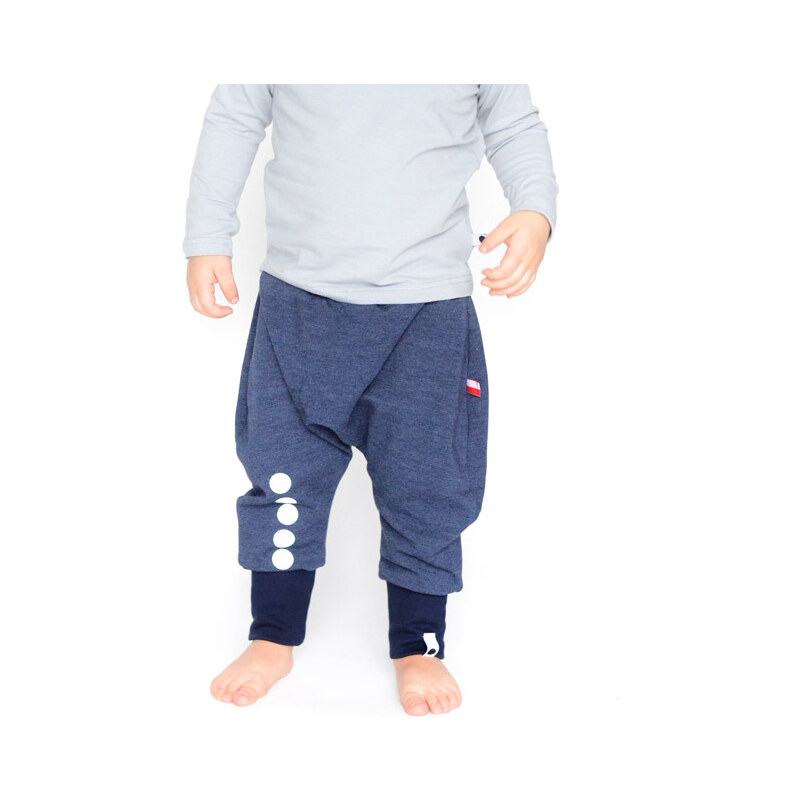 Lamama Dětské bavlněné kalhoty s reflexním potiskem - modré