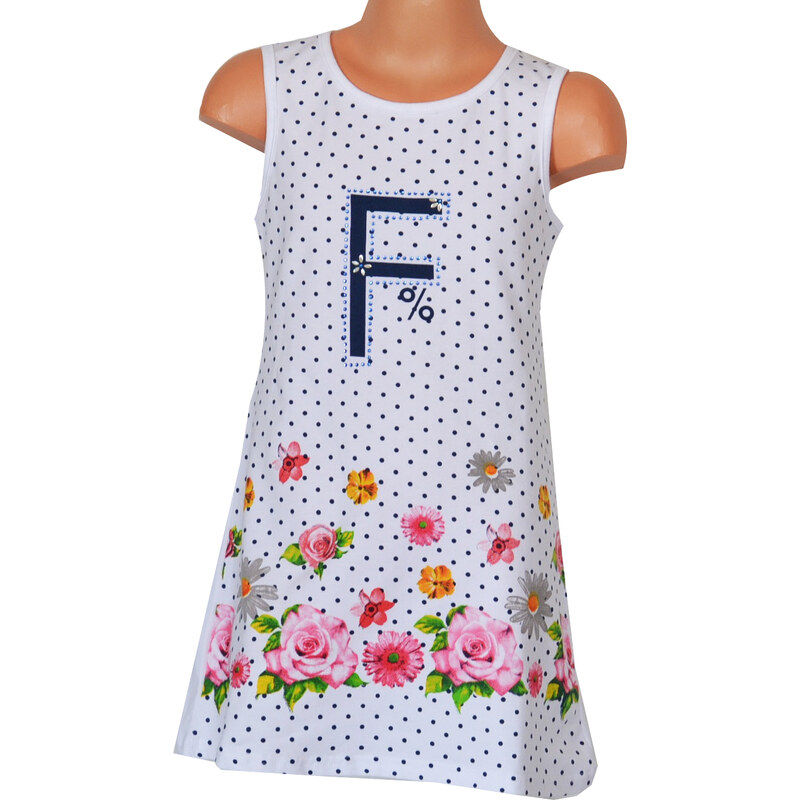 Topo Dívčí putníkované šaty s květy - bílé