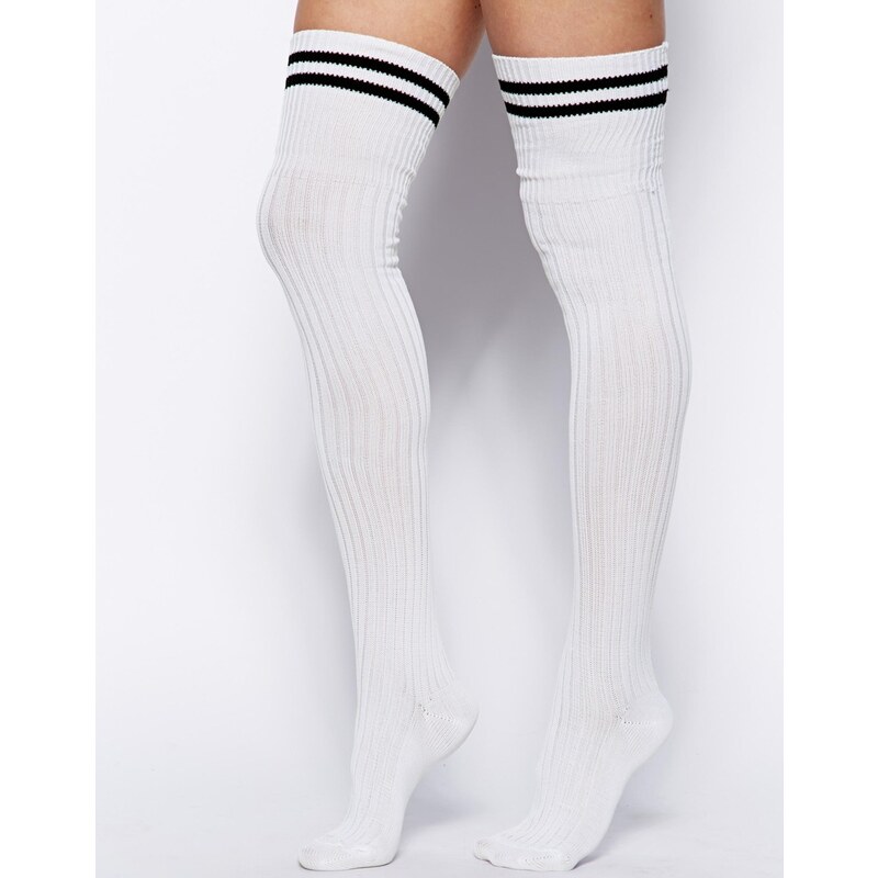 ASOS 2 Stripe Over The Knee Socks - White