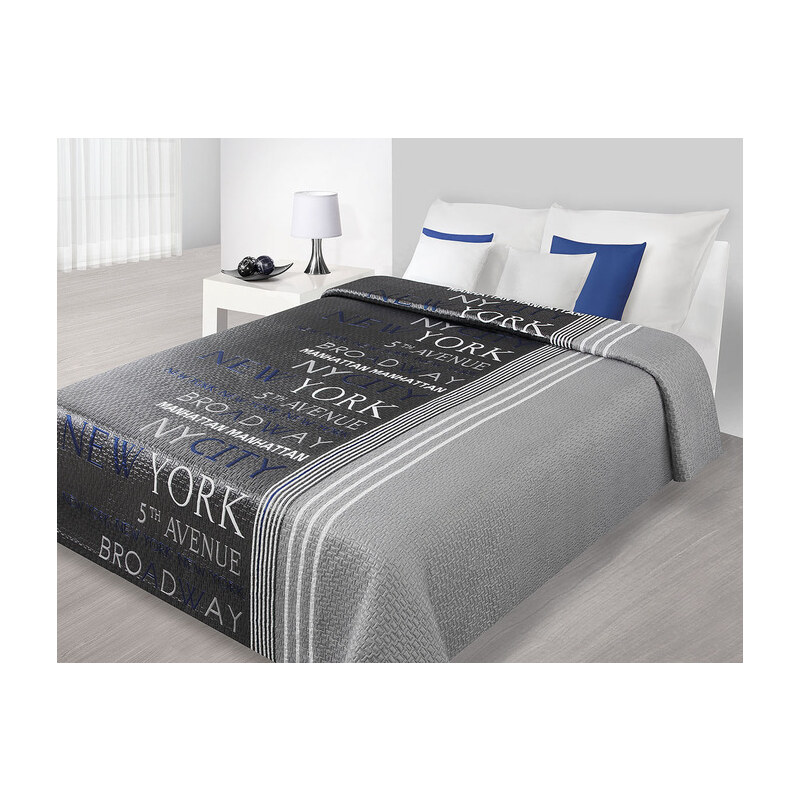 Přehoz na postel NY CITY 220x240 cm černá/šedá/modrá Mybesthome