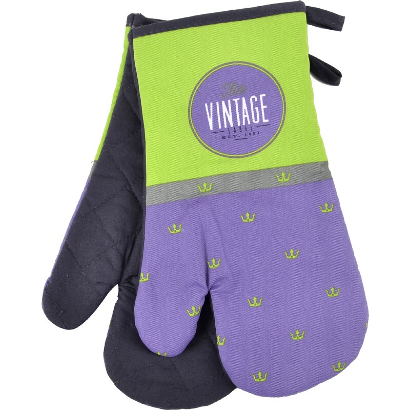 Kuchyňské bavlněné rukavice chňapky VINTAGE, fialová, 18x30 cm, 100% BAVLNA Essex