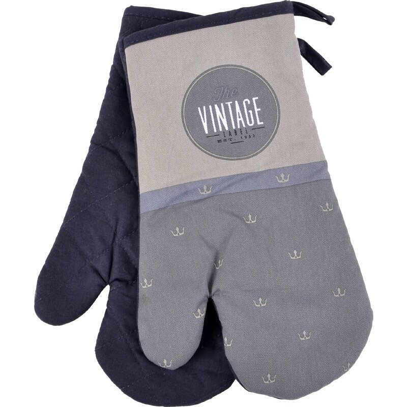 Kuchyňské bavlněné rukavice chňapky VINTAGE, šedá, 18x30 cm, 100% BAVLNA Essex