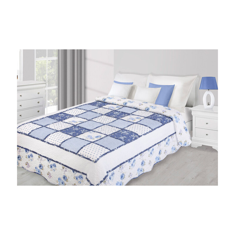Přehoz na postel JASMINE 220x240 cm bílá/modrá patchwork Mybesthome