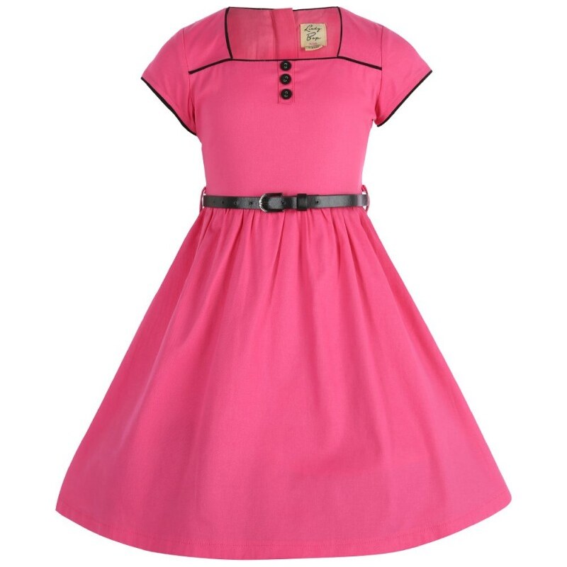 Dívčí růžové šaty s černými lemy Lindy Bop Bella Mini