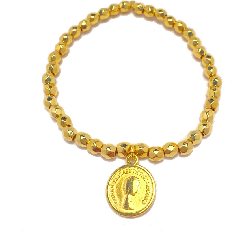 Dámský náramek Faceted ball s mincí zlatý Mou Jewel