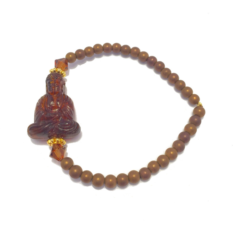 Dámský náramek Hematite rose gold s Buddhou a krystaly Swarovski Mou Jewel