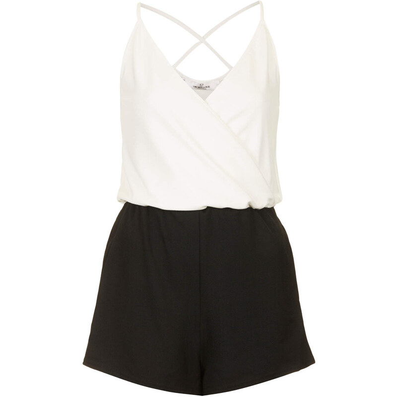 Topshop **Black and Cream Wrap front Playsuit by Oh My Love