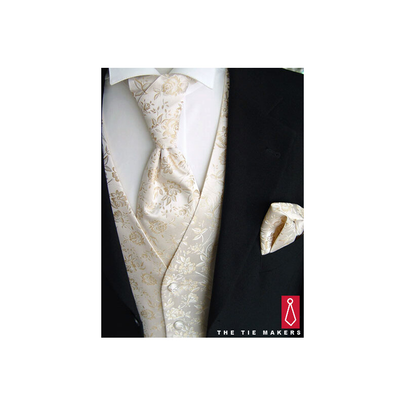 Svatební vesta Beytnur 16-1 kravata, plastron a kapesníček - květinový vzor