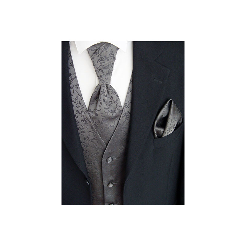 Antracitová vesta Beytnur 17-7 kravata, plastron a kapesníček