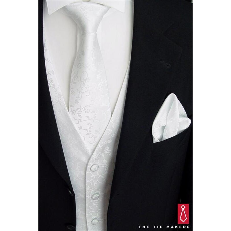 Bílá svatební vesta Beytnur 17-2 kravata, plastron a kapesníček