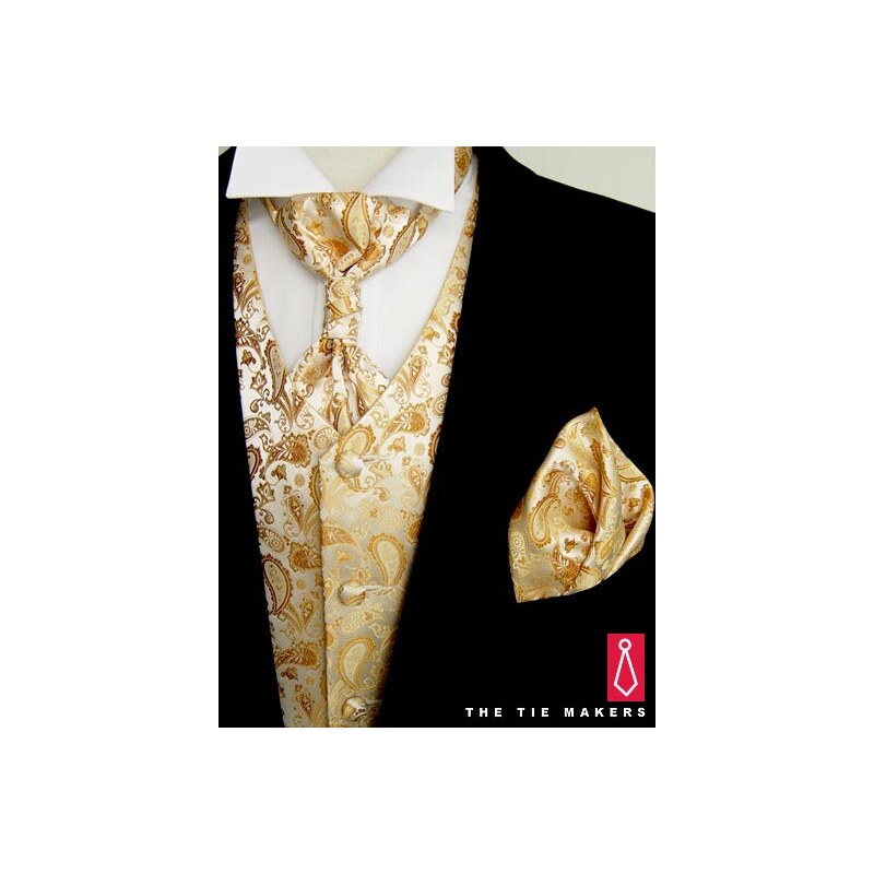 Zlatá svatební vesta Beytnur 13-1 kravata, regata a kapesníček