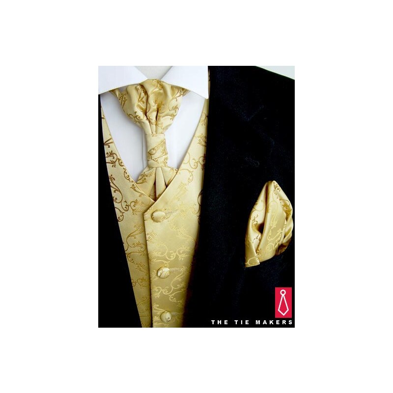 Zlatá svatební vesta Beytnur 8-7 kravata, regata a kapesníček