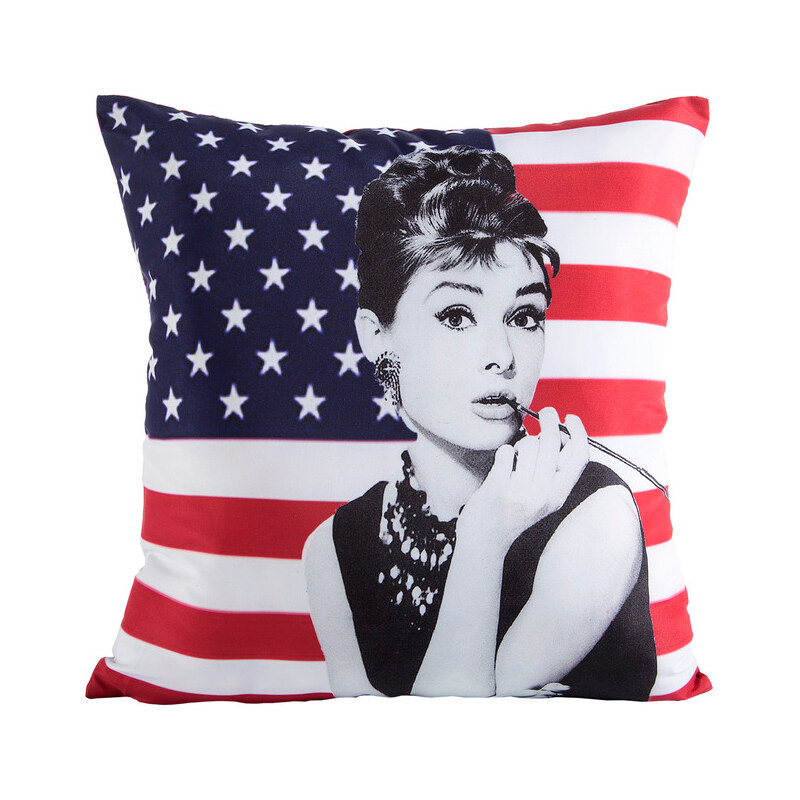 MyBestHome GOLD Polštář AUDREY IN USA 45x45cm barevné MyBestHome motiv Audrey Hepburn