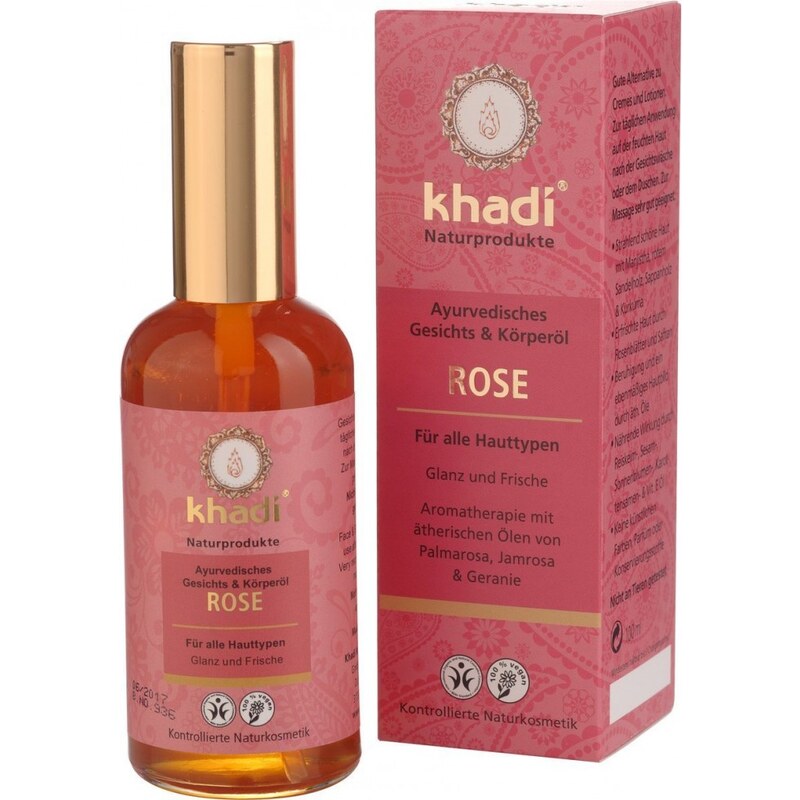 Khadi - pleťový a tělový olej Růže pro revitalizaci a vyhlazení všech typů pleti 100 ml