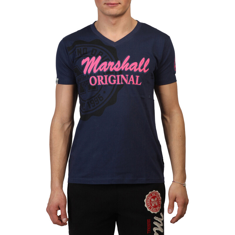 Marshall Original, tmavě modré pánské tričko s růžovým nápisem