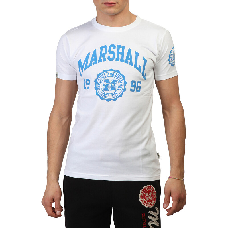 Marshall Original, bílé pánské tričko s modrým potiskem