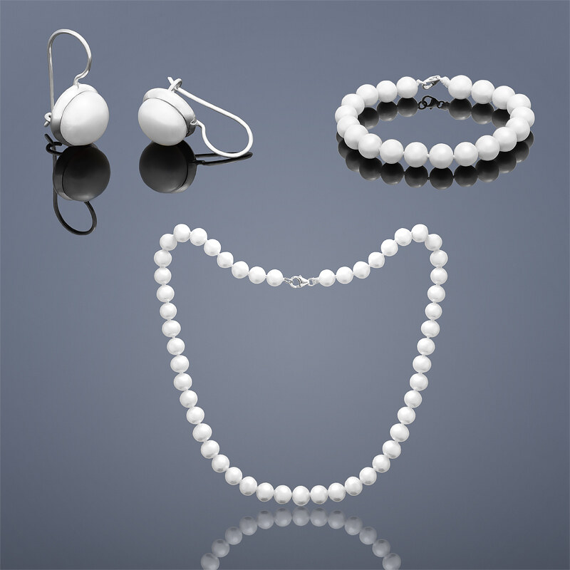 Buka Jewelry Buka perlová souprava Mutiara Tiga V 9,5 AA (perlové náušnice, náramek a náhrdelník) – bílá 811