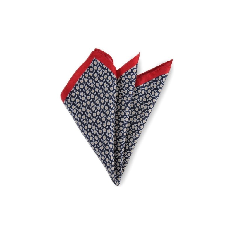 Gentleport Hedvábný kapesníček - modročervený s kytičkami