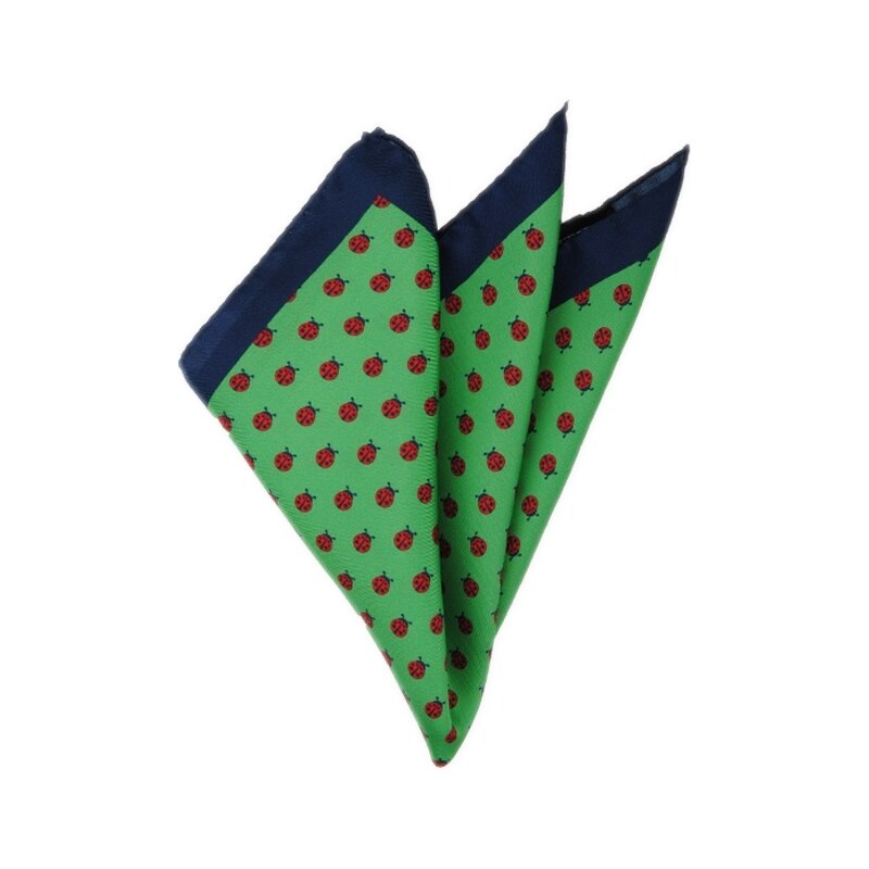 Gentleport Hedvábný kapesníček - zelenomodrý s beruškami