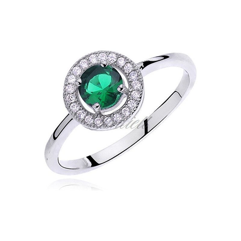 SENTIELL Romantický stříbrný prstýnek kulatý se smaragodovým zironem