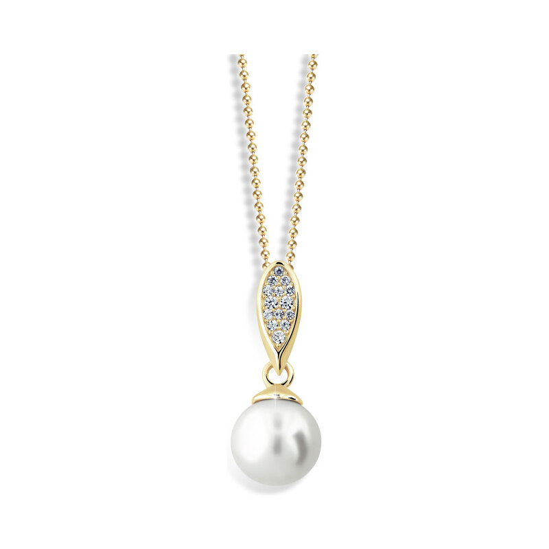 Zodiax Zlatý náhrdelník s přírodní perlou a zirkony DLP 3152 Y