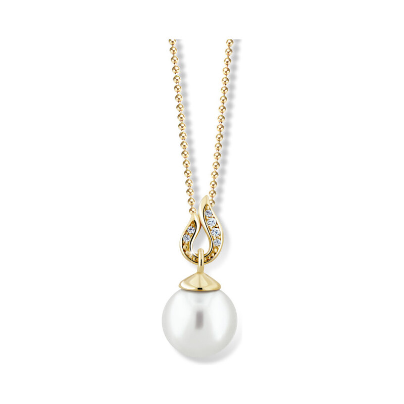 Zodiax Zlatý náhrdelník s přírodní perlou a zirkony DLP 3153 Y