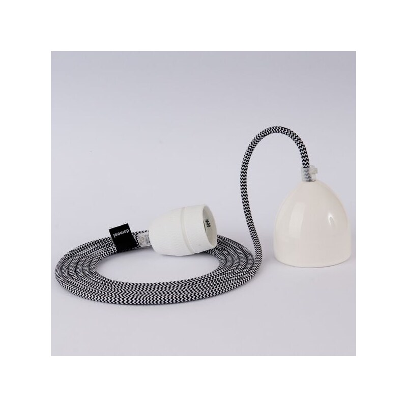 DOMESI Textilní kabel s objímkou - 3 m (černo/bílá)