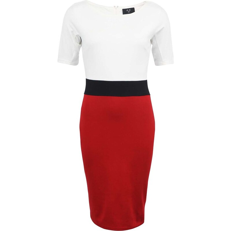 Bílo-červené šaty s černým proužkem v pase AX Paris