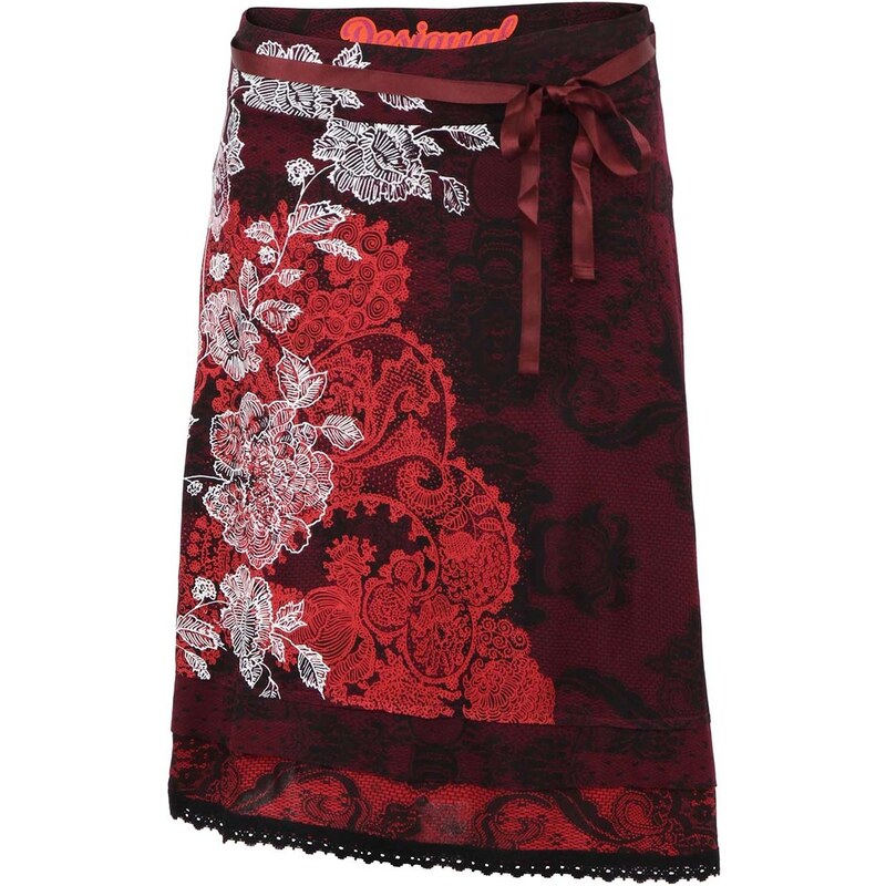 Vínová sukně s ornamenty Desigual Sacha