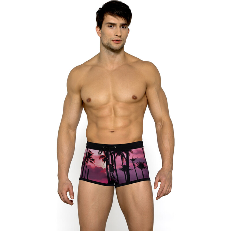 Lorin Pánské černo-fialové plavkové boxerky Hawaii