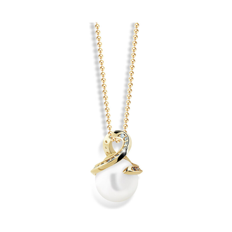 Zodiax Zlatý náhrdelník s přírodní perlou a zirkony DLP 3154 Y