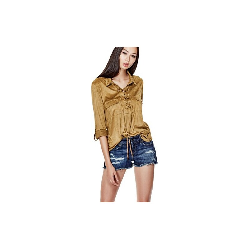 Halenka G by Guess Selda Faux-Suede Lace-Up Blouse