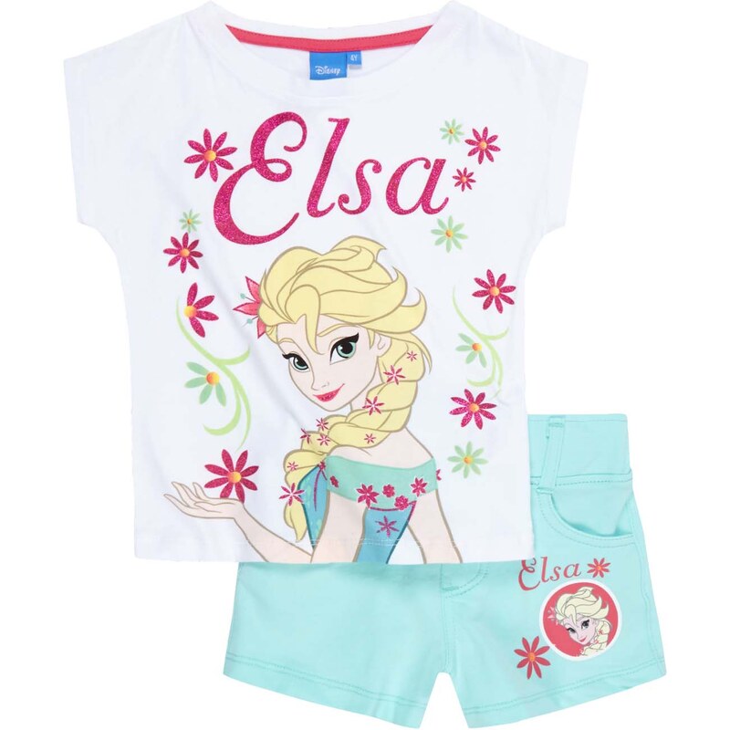Disney Dívčí set trička a šortek Frozen - modro-bílý
