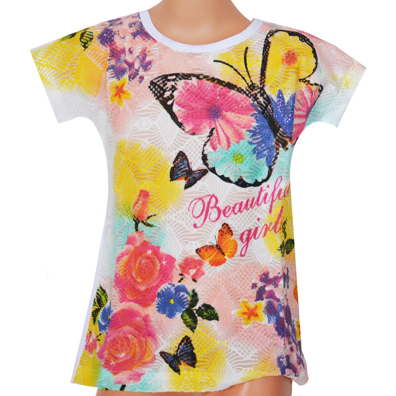 Topo Dívčí tričko s potiskem a kamínky - barevné