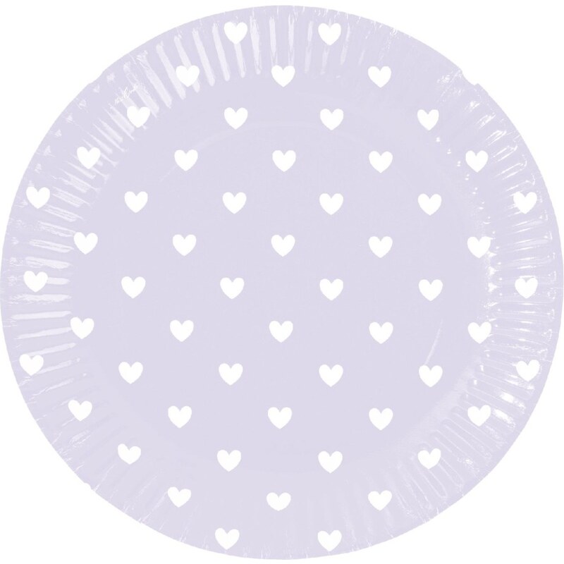Sada papírových talířů Miss Étoile Lavender Hearts, 8 ks
