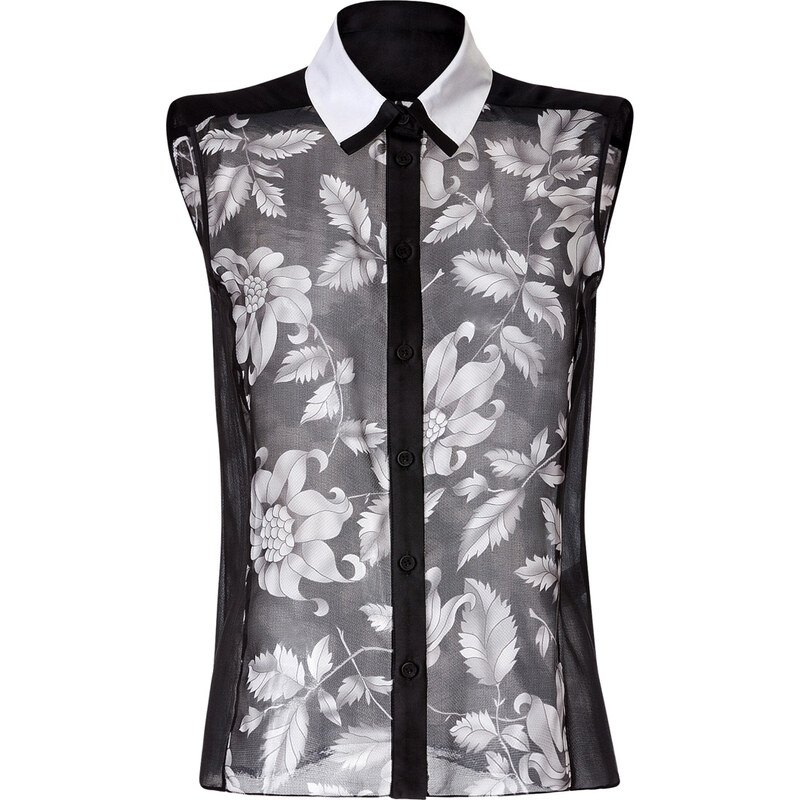 Ostwald Helgason Sheer Silk Floral Print Sleeveless Shirt