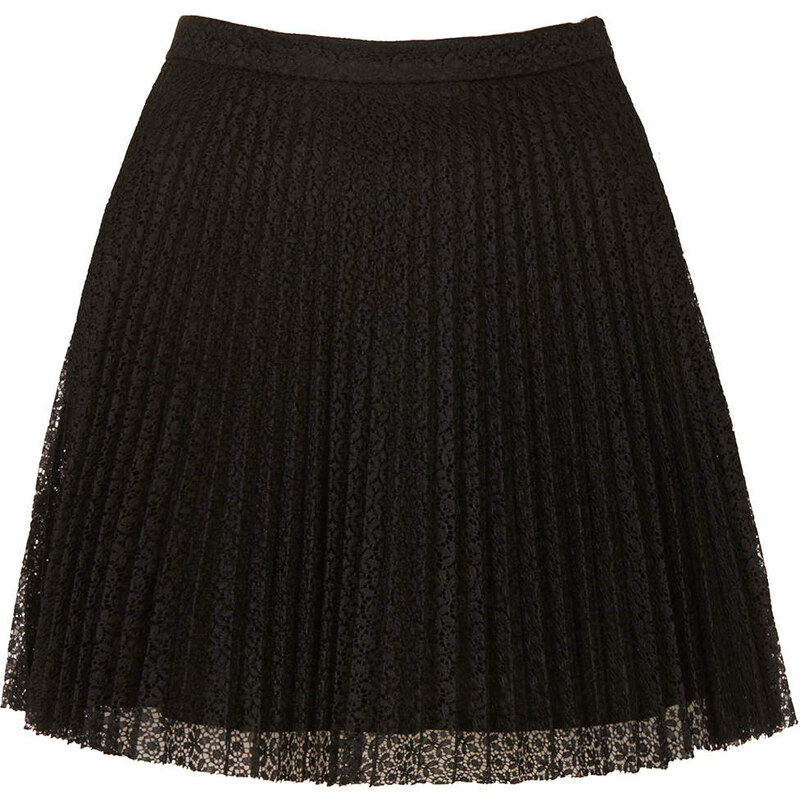 Topshop Black Lace Pleat Mini Skirt