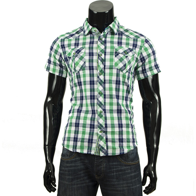 Pánská kostkovaná košile s krátkým rukávem - zelená