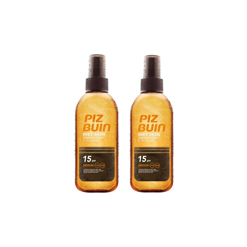 Piz Buin Set sluneční ochrany Transparentní sluneční sprej na vlhkou pokožku Wet Skin SPF 15 1+1 Zdarma