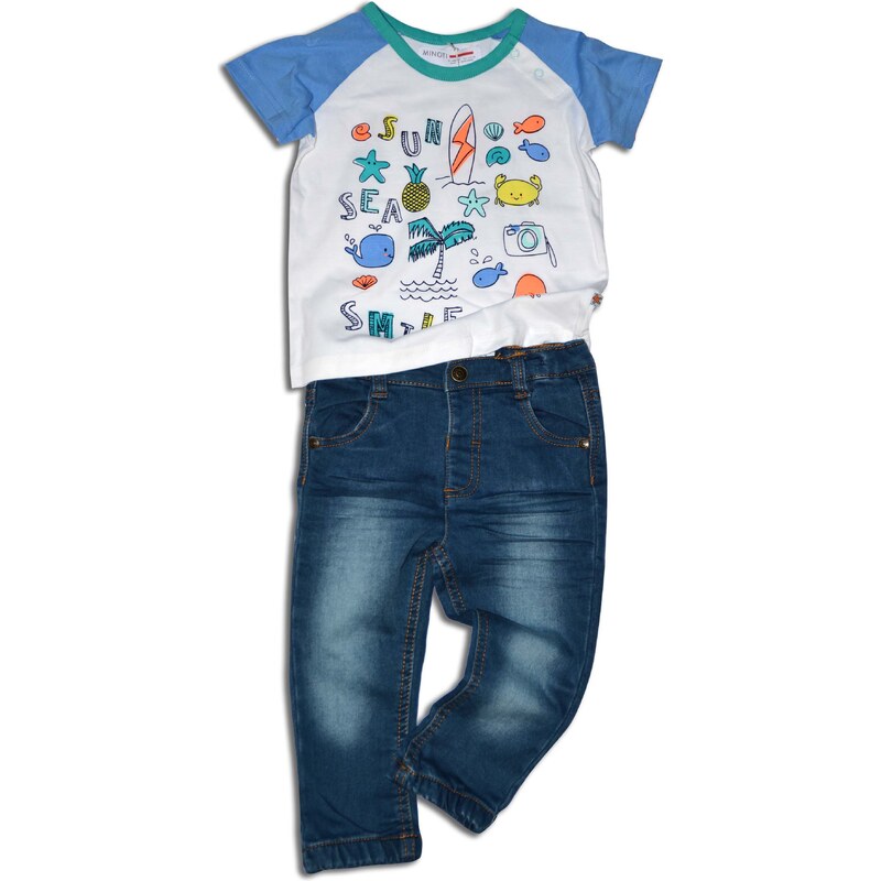 Minoti Chlapecký set kalhot a trička Surf 3 - modro-bílý