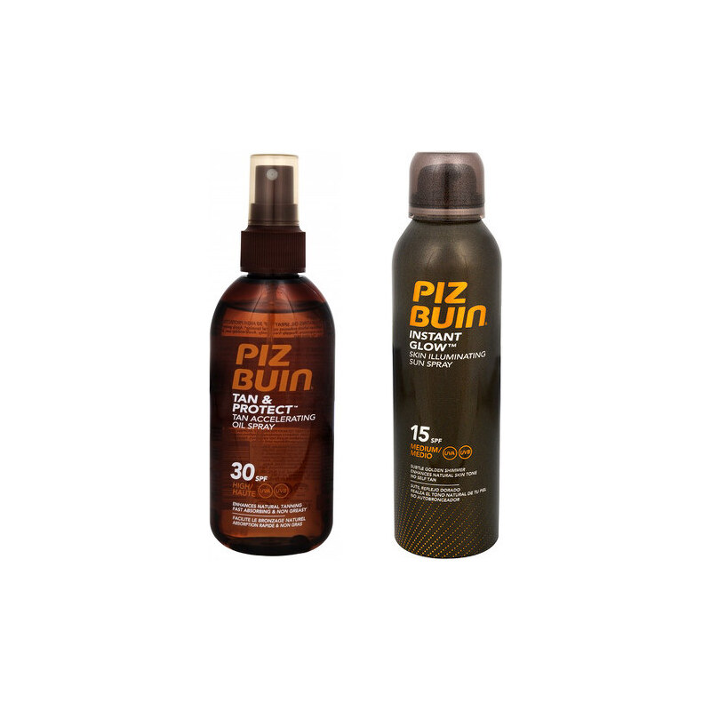 Piz Buin Set sluneční ochrany Ochranný olej ve spreji urychlující proces opalování Tan & Protect SPF 30 + Opalovací sprej pro okamžitě zářivou pleť SPF 15 Zdarma