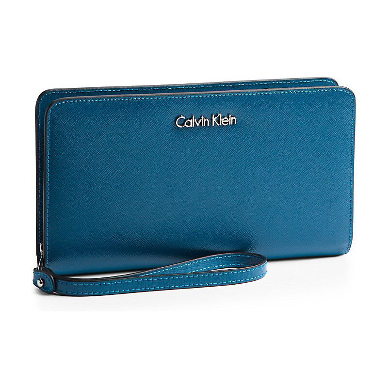 Modrá kožená peněženka Calvin Klein saffiano scarlett portfolio