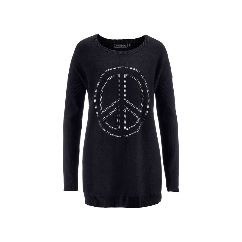 bpc selection Dlouhý pulovr se štrasovou aplikací Peace bonprix