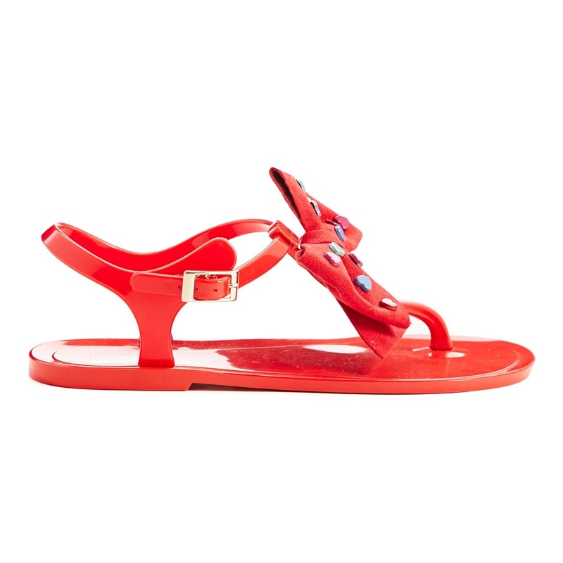 Love Moschino Heart Bow Red Jelly Flat Sandals - Red