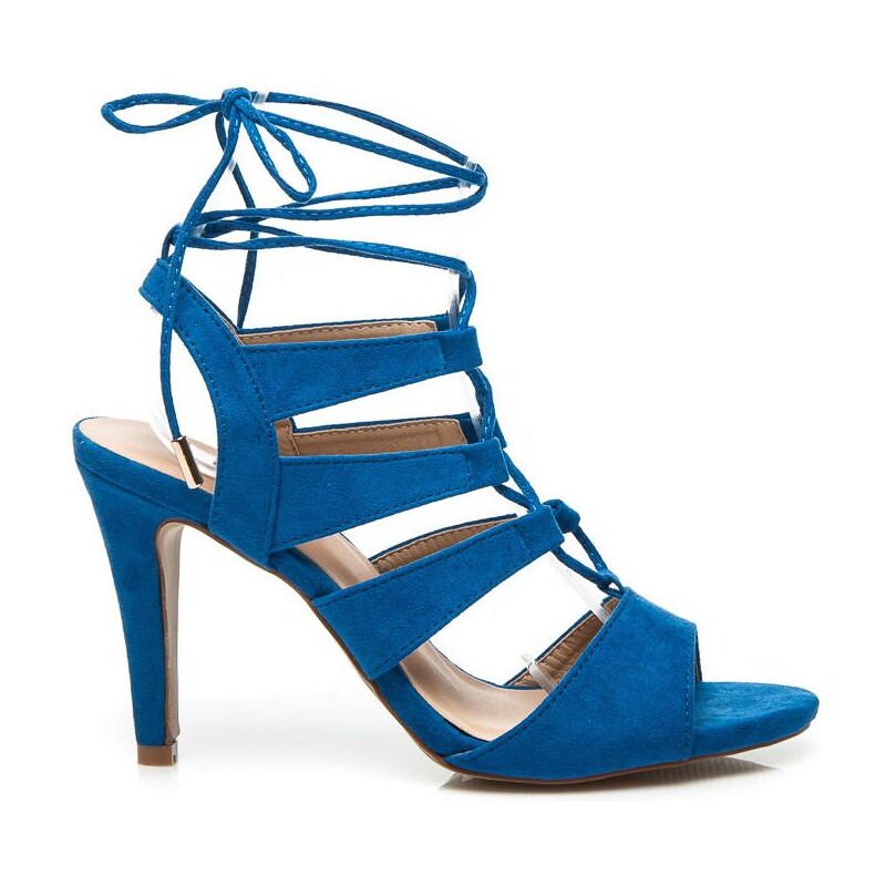 VICES Vázané modré sandály na podpatku