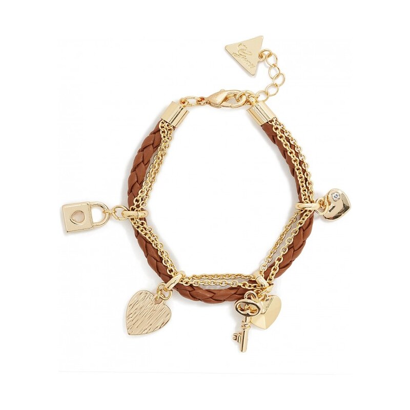 GUESS GUESS Gold-Tone and Faux-Leather Charm Bracelet - camel