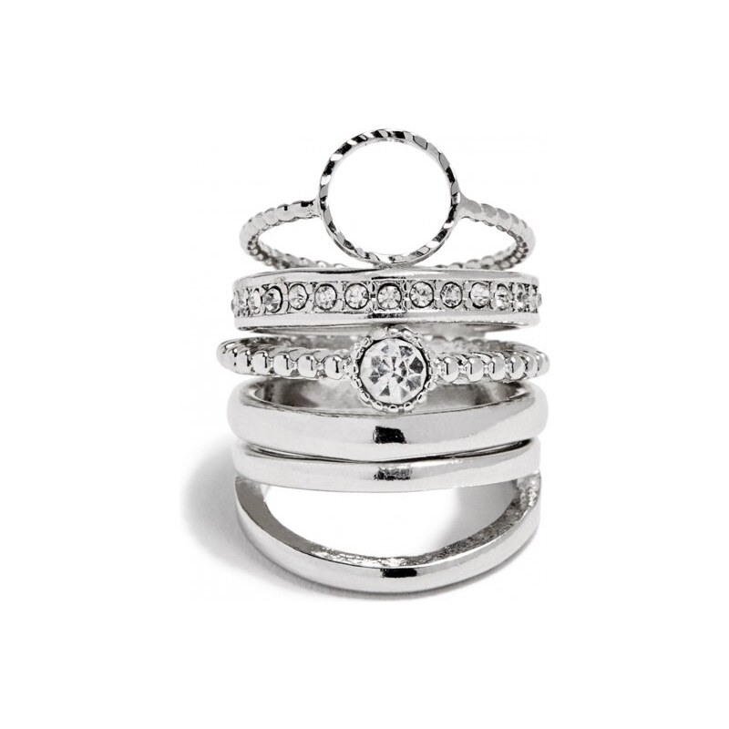 GUESS Silver-Tone Dainty Ring Set - silver