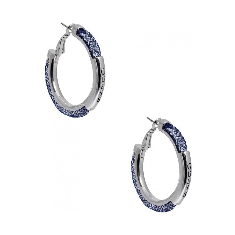 GUESS GUESS Silver-Tone Crystal and Mesh Hoop Earrings - silver