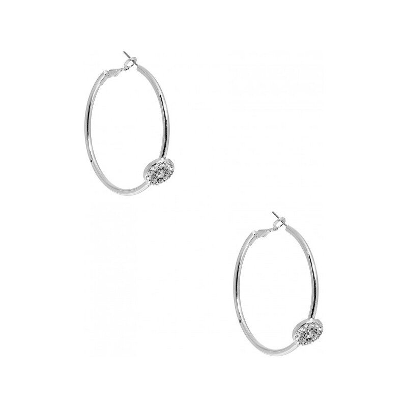GUESS GUESS Silver-Tone Logo Charm Hoop Earrings - silver