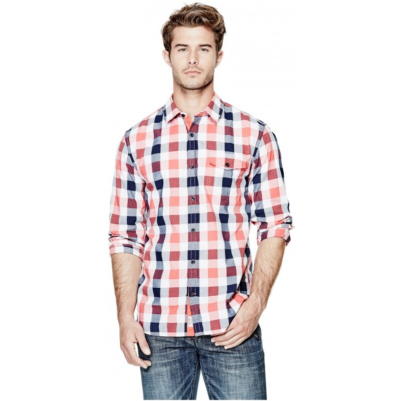 GUESS GUESS Brimmer Plaid Slim-Fit Shirt - vintage light wash